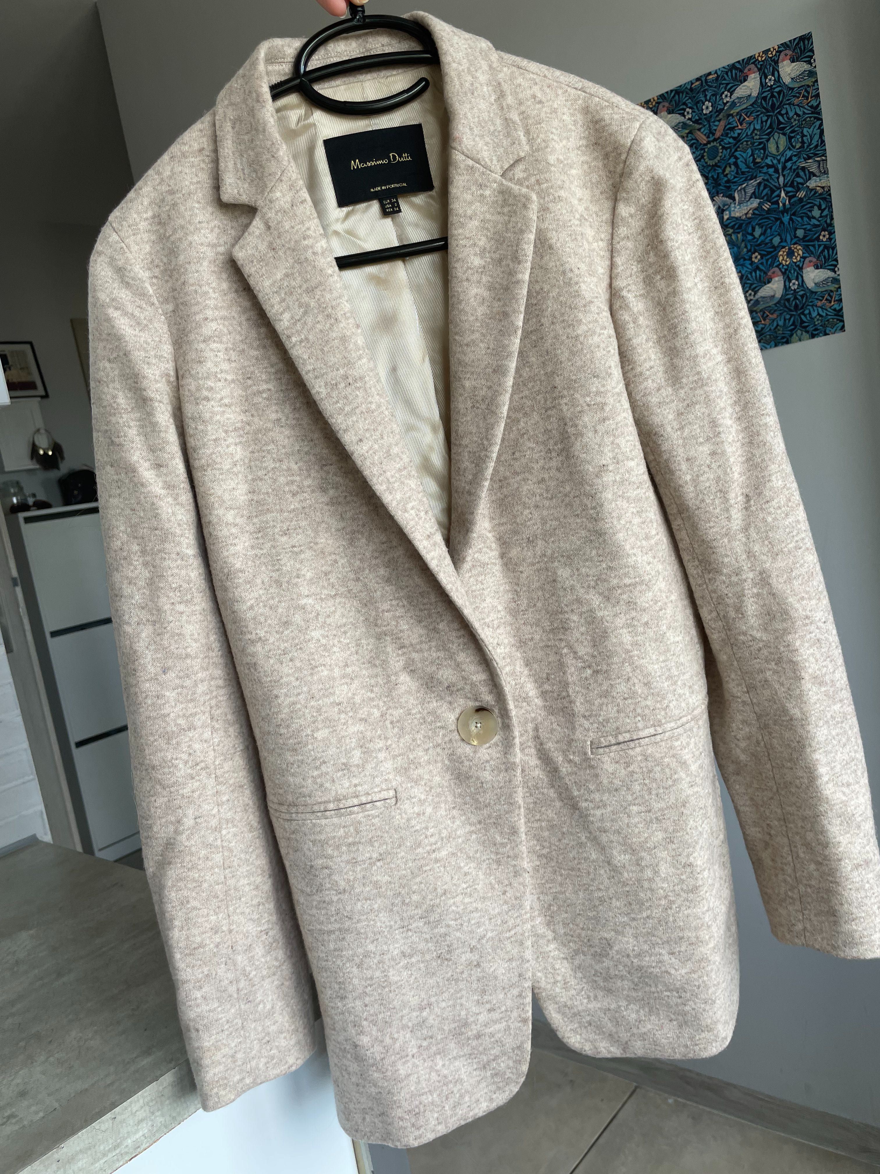 Massimo Dutti kremowa marynarka melanżowa minimalizm