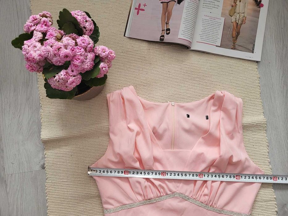 Sukienka rozkloszowana różowa kryształki wesele komunia chrzciny L XL