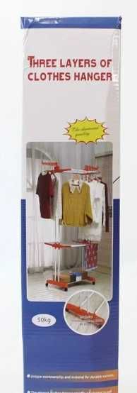 Сушарка для одягу багатоярусна на колесах складна металева стійка