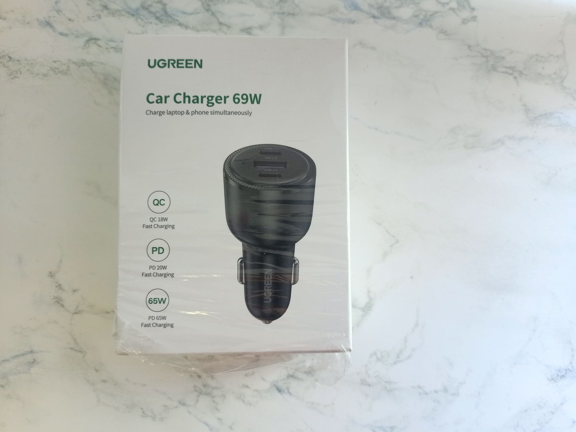 Автомобильное зарядное ugreen 69w в прикуриватель