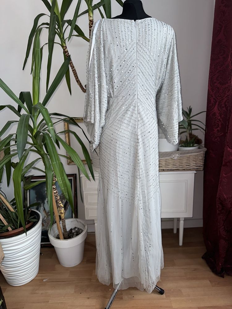 Frock and frill srebrna cekinowa sukienka maxi tiulowa 40 L 42 xl