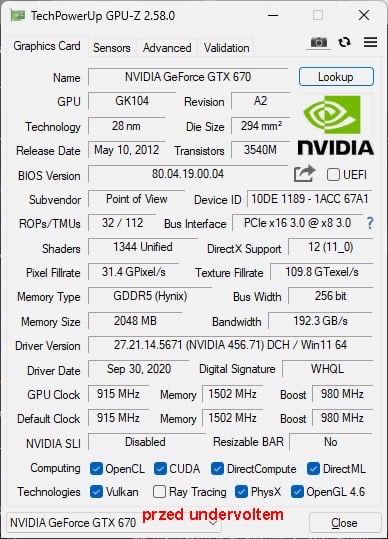 NVIDIA GeForce GTX670 Founders Edition 2GB OPIS