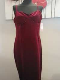 Bordowa prosta sukienka na ramiączkach dłuższą L XL 40 42
