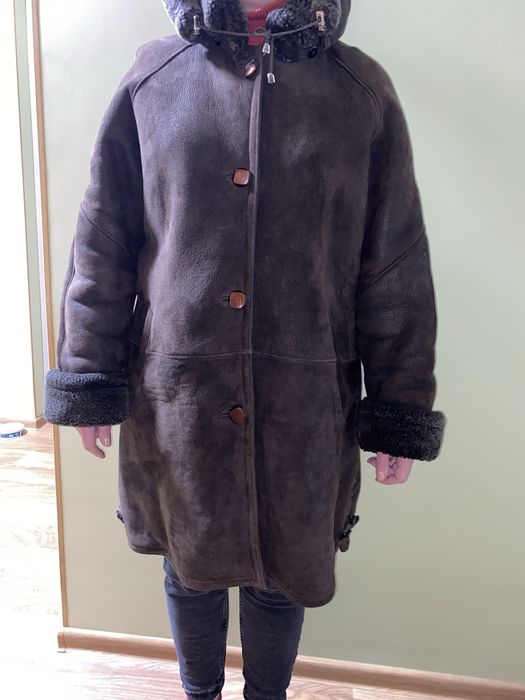 Женская дубленка коричневая р. 48