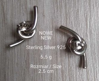 NOWE Srebrne kolczyki próba 925 Sterling Silver 5,5 g, Rozmiar 2,5 cm