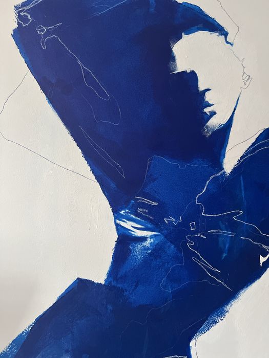 Obraz ręcznie malowany kobalt duży format postać 150 cm x 120 cm