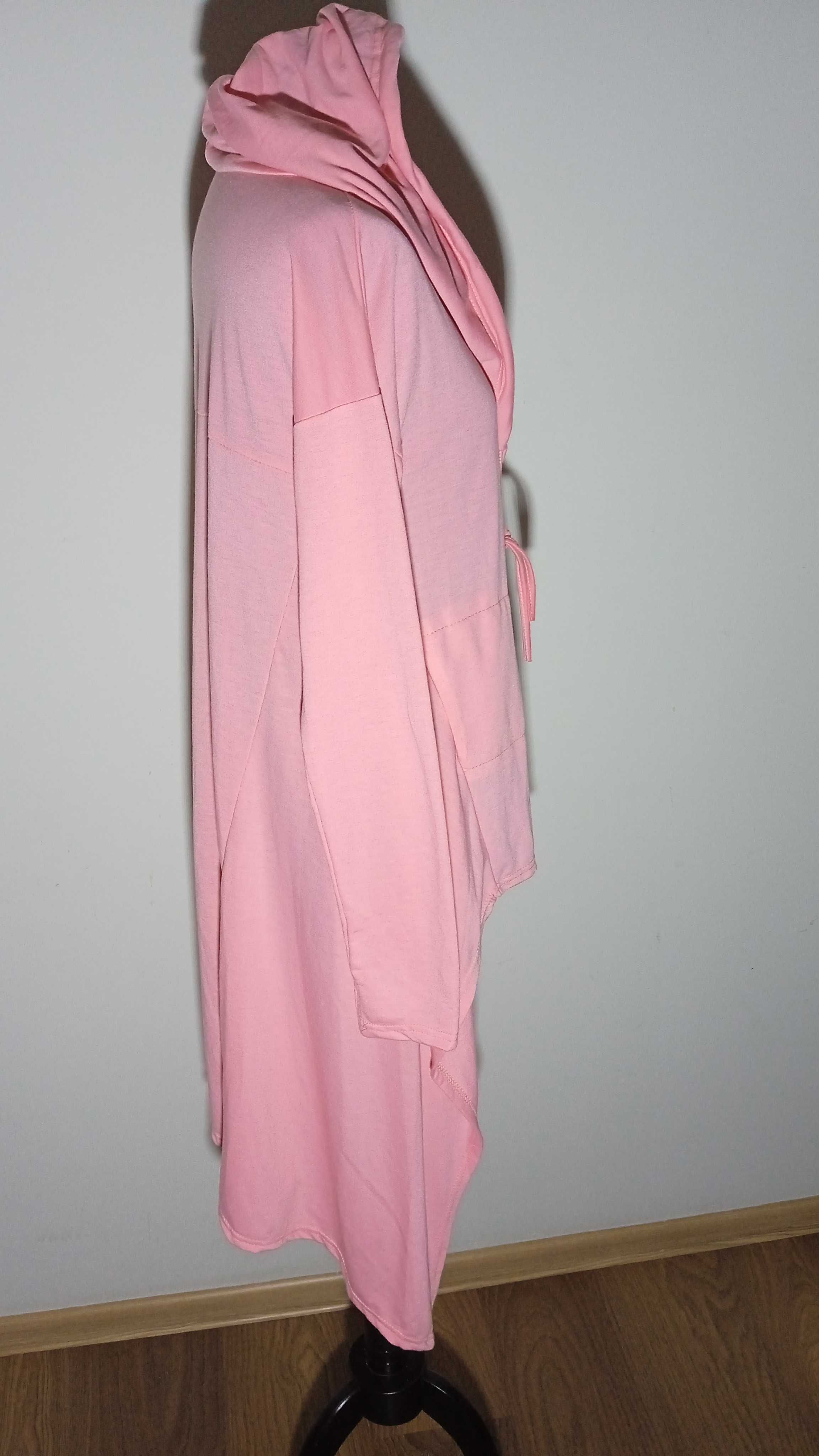 Bluza/tunika z kapturem/tunelem asymetryczna różowa pink tunic