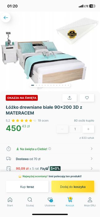 Lozko drewniane biale