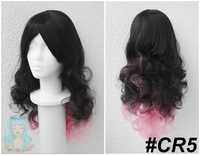 Czarna falowana peruka różowa pudrowa wig cosplay dwukolorowa kobieca
