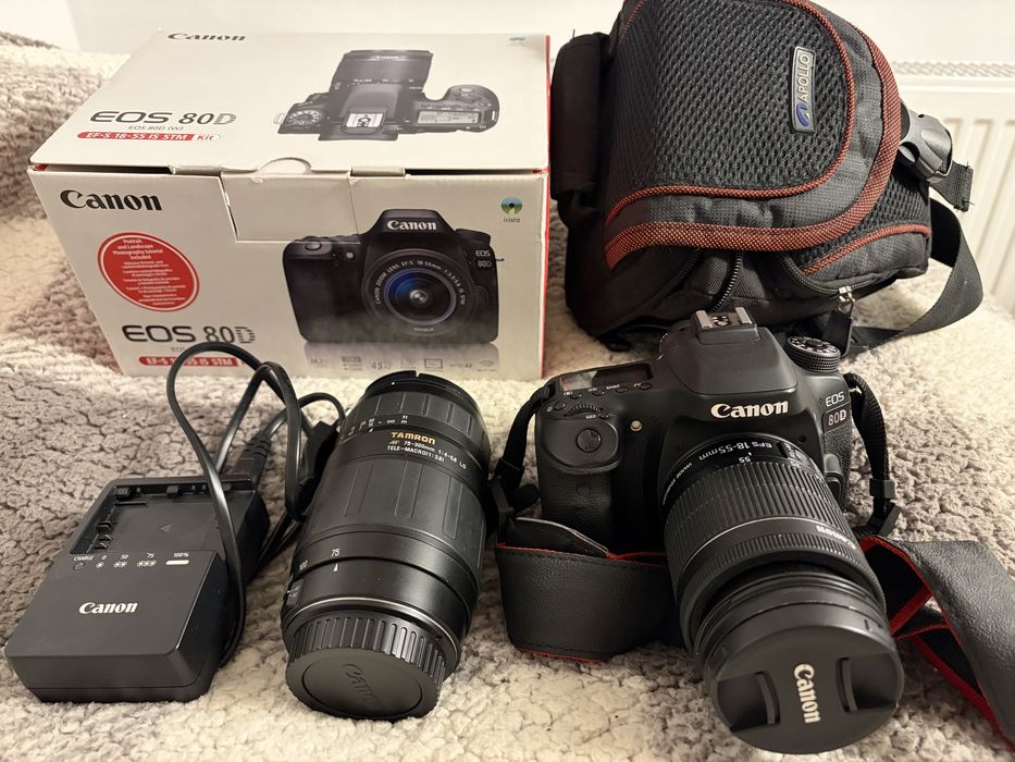 Aparat Canon EOS 80D z obiektywem 18-55 oraz obiektywem TAMRON 75-300
