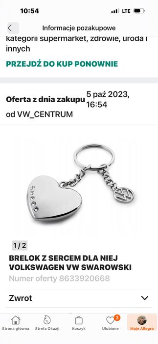 Brelok do auta Vw Swarovski z serduszkiem