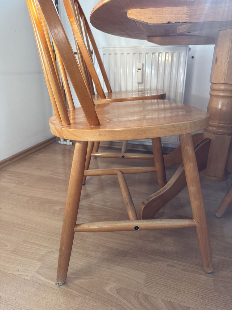 Stół okrągły Ikea 100 cm i 4 krzesła drewniany