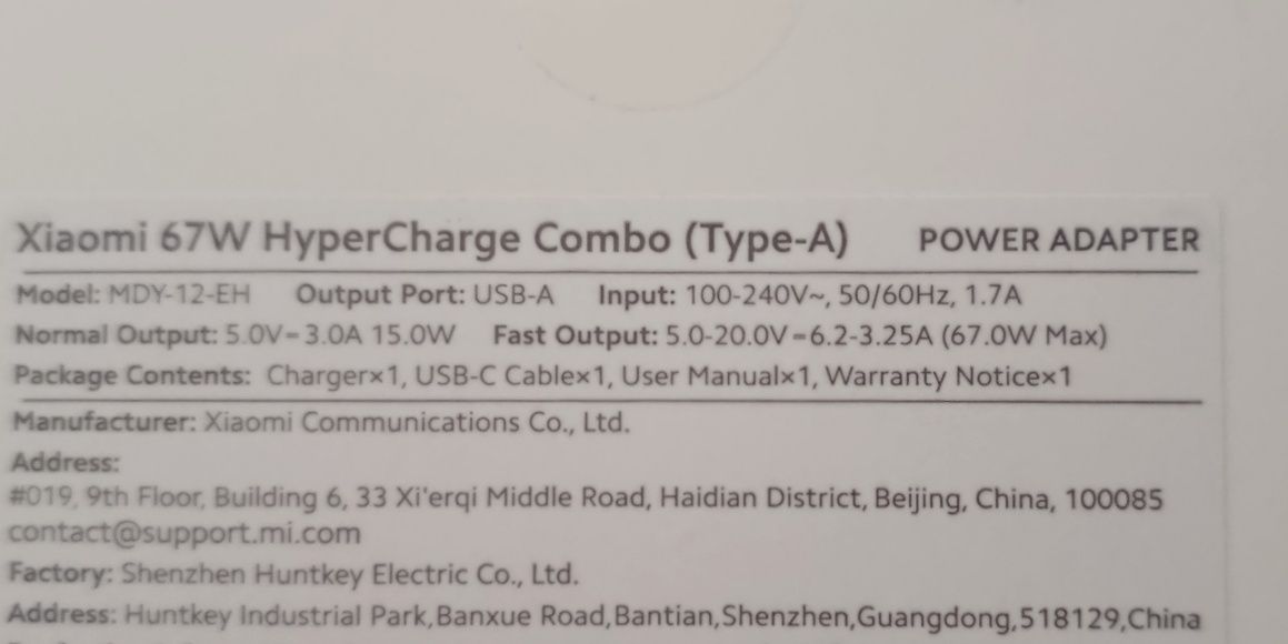 Carregador Xiaomi Hypercharge (67W)