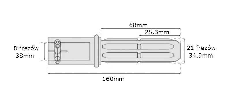 Adapter redukcja wałka WOM 8 frezów 38mm / 21 frezów 34,9mm