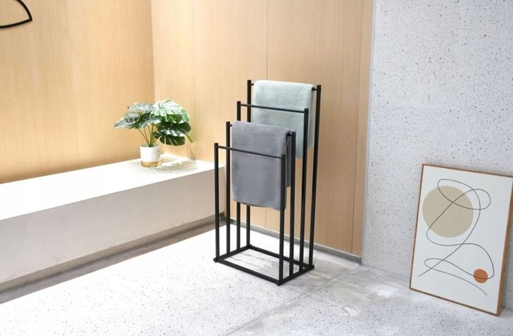 Nowy czarny stojak organizer łazienkowy na ręczniki