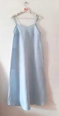 NOWA lniana maxi sukienka blady błękit r 38-40