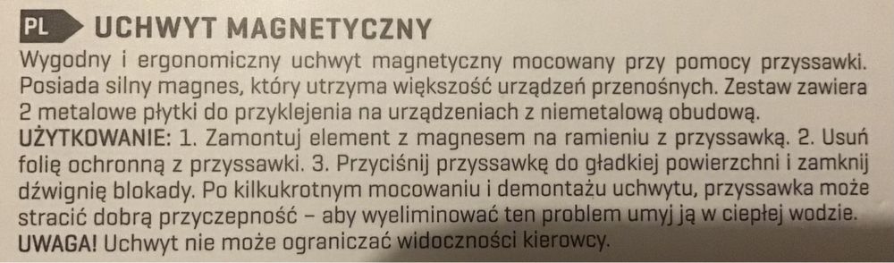 UCHWYT MAGNETYCZNY do samochodu na szybę od środka