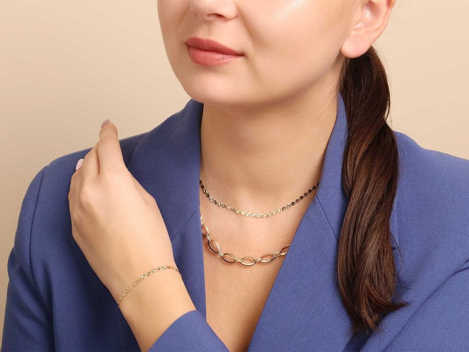 Złoty łańcuszek owalne ciekawe i błyszczące ogniwa PR 585 45 cm