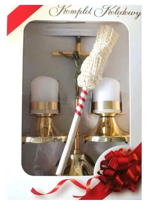 Nowoczesny srebrny ZESTAW KOMPLET KOLĘDOWY kolęda krzyż kropidło