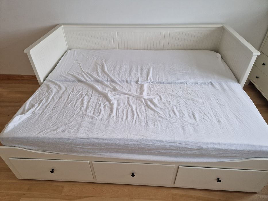 HEMNES IKEA łóżko rozkładane z 3 szufladami, 2 materace, białe