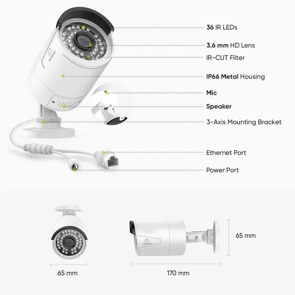 5MП PoE відеонагляд 4 відеокамери SANNCE 8 кан 4К 8mp відеореєстратор