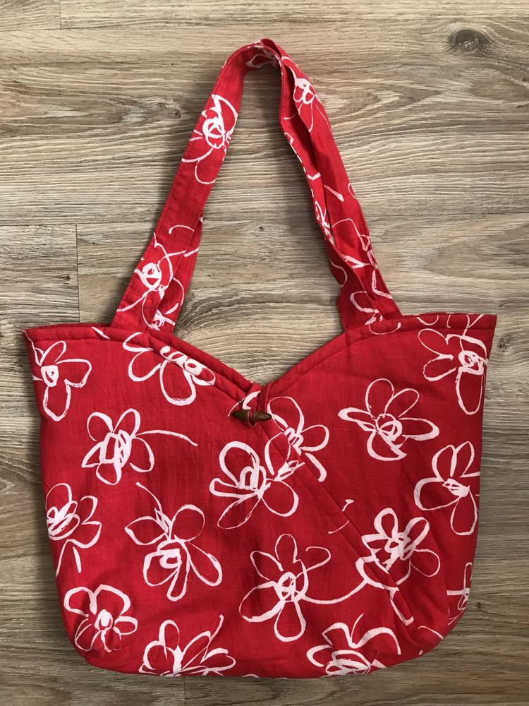 Lniana torebka shopper w kolorze czerwonym handmade na lato