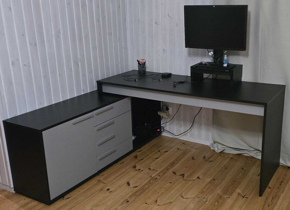 Biurko z szafką i szufladami stanowisko do pracy czarny, szary