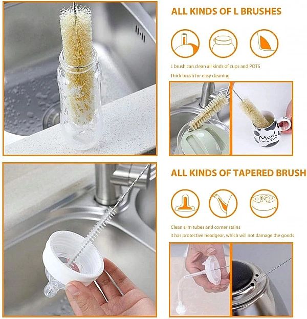 Szczotki do czyszczenia butelek, słoików, kubków, słomek 9 szt. Mastho