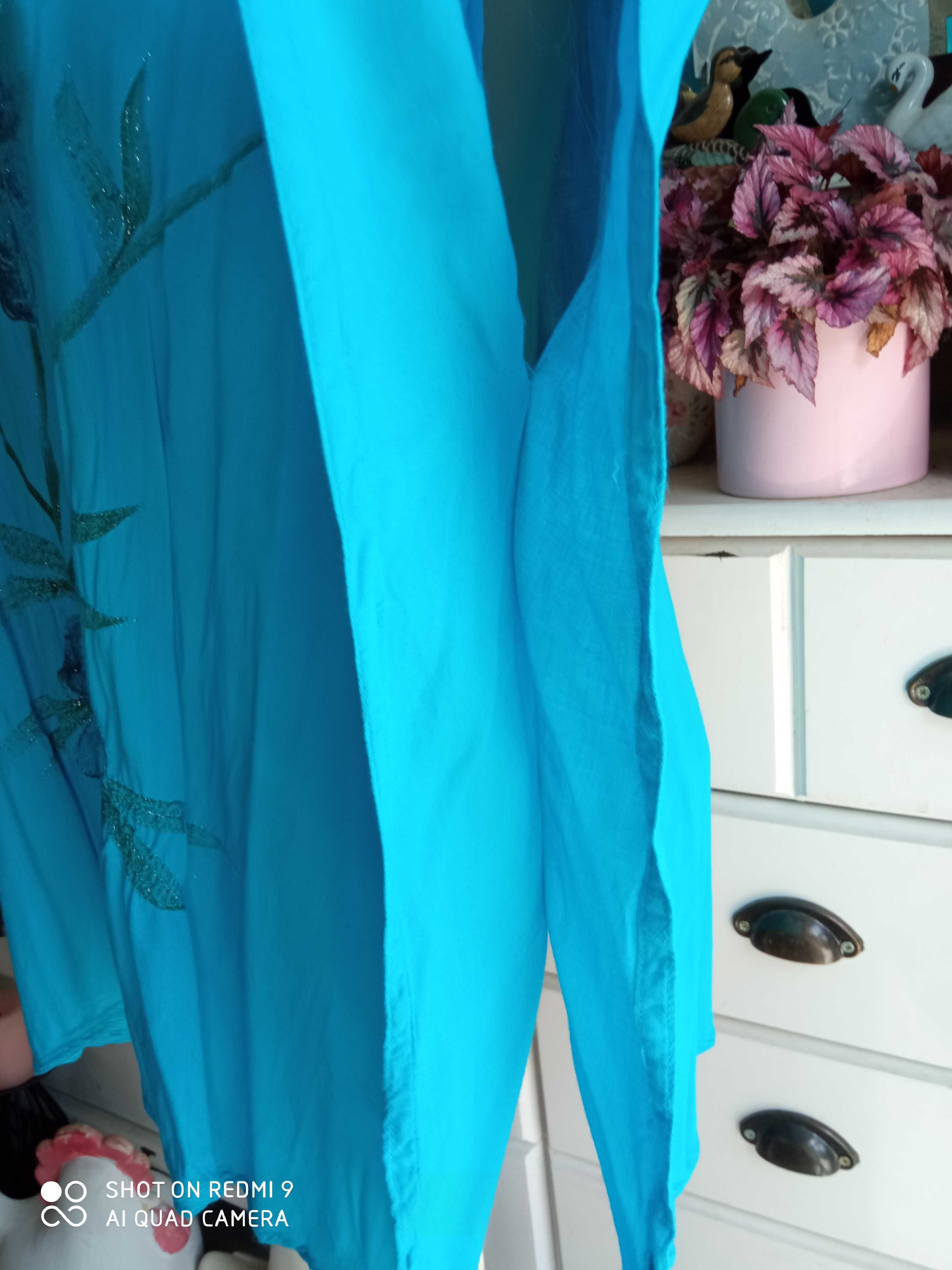 RIMA bluzka nietoperz turkus wiskoza ręcznie malowana 142cm pachy 54