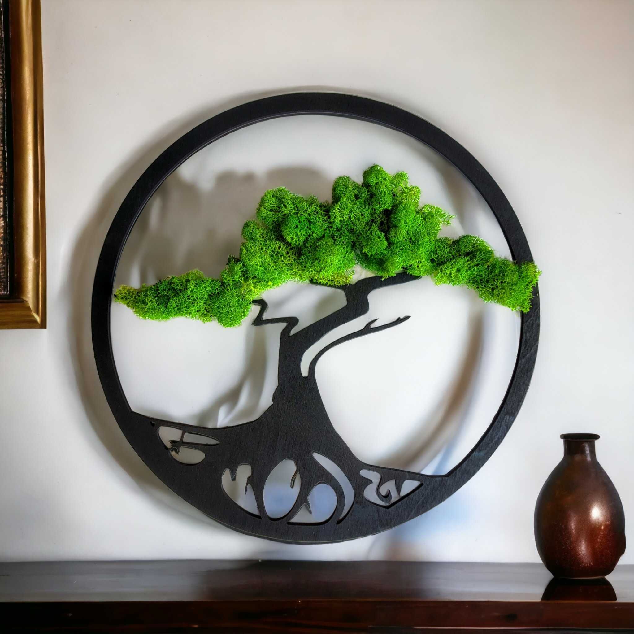Obraz drzewo bonsai  mech chrobotek zielona dekoracja na prezent 48x48