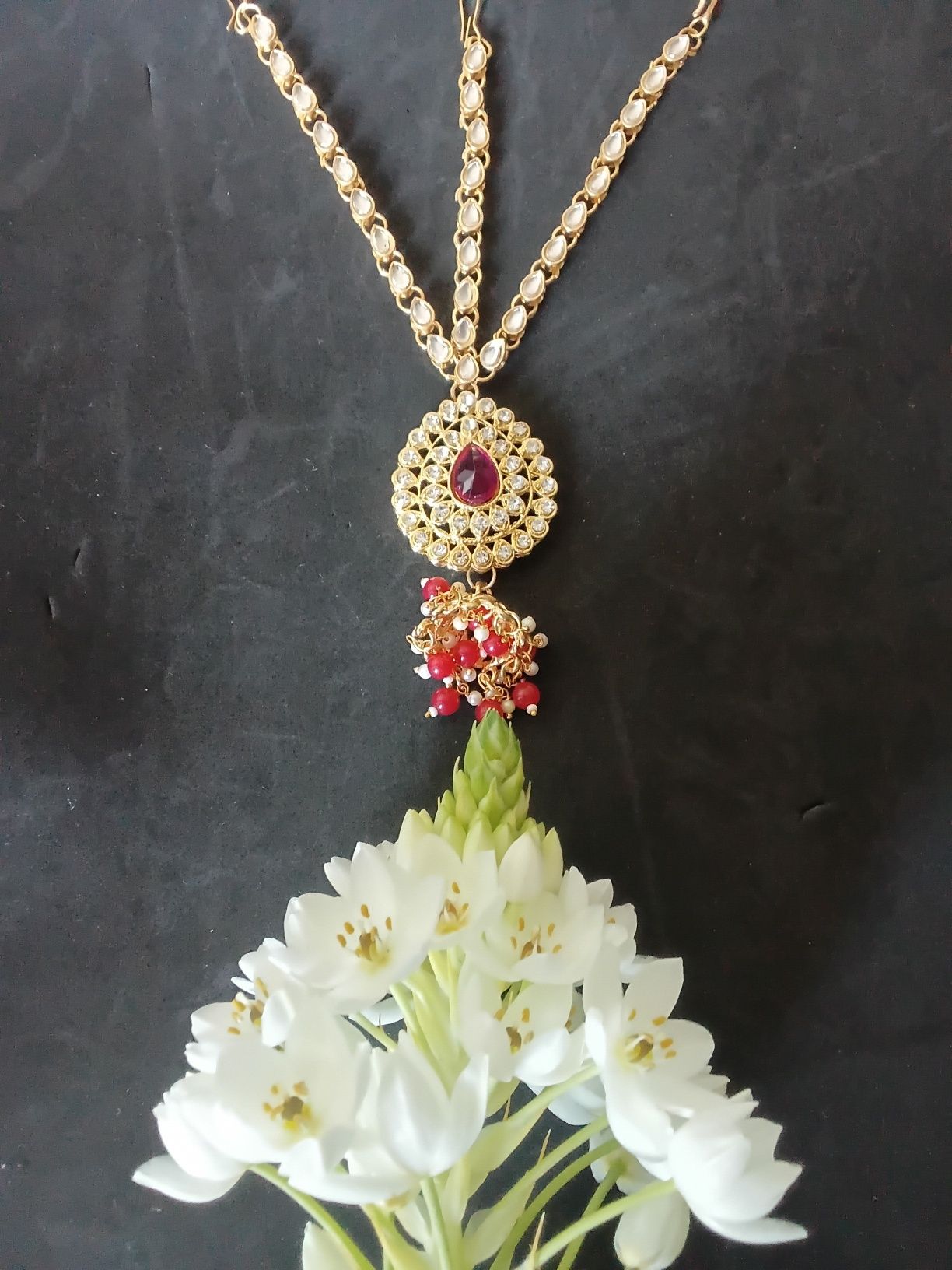 Maang Tikka Tradicional Indiana Folheado a Ouro 14 K