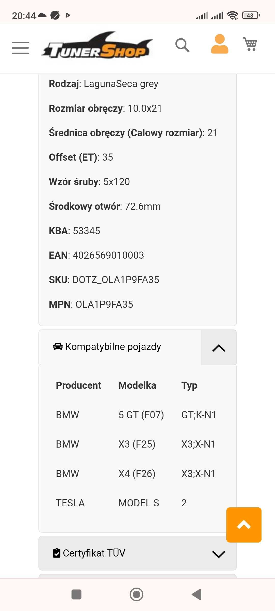 Felgi alu 21cali Dotz Lagunaseca grey Tesla Bmw 5x120 2sztuki et35