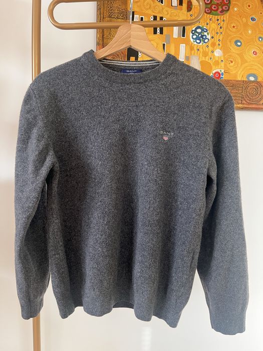 Luksusowy Szary Sweter Gant, 100% Wełna Wool, S 36, stan idealny