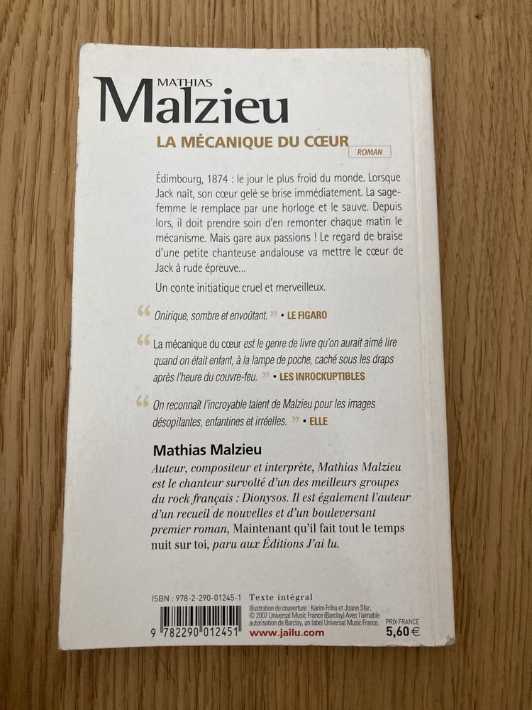 Książka po francusku La Mecanique du coeur Mathias Malzieu