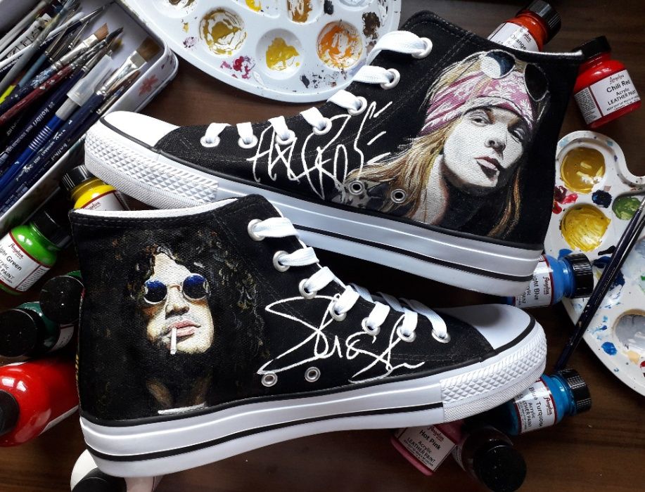 Trampki wysokie czarne 44 Guns N' Roses ręcznie malowane converse