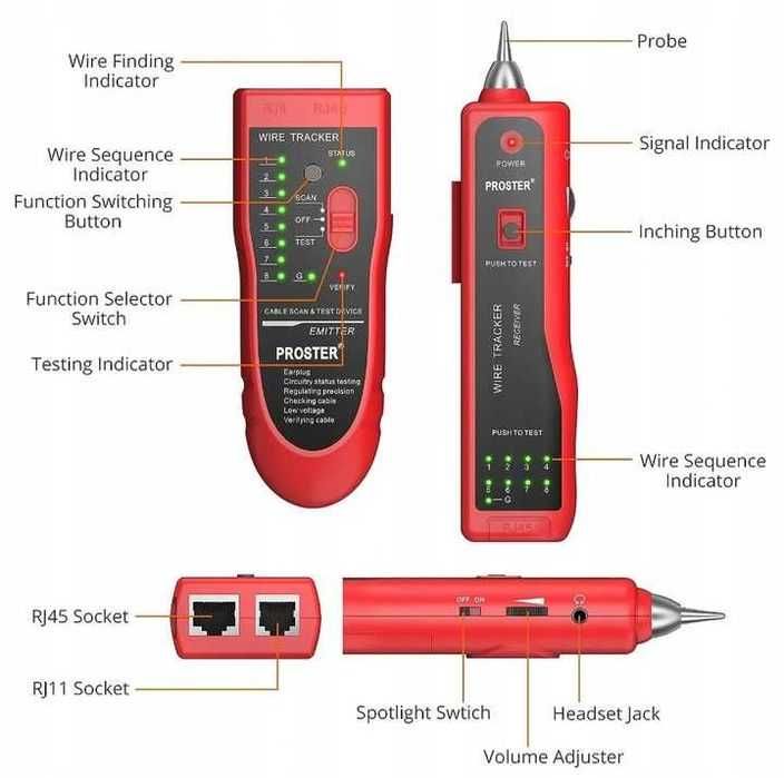 Proster Lokalizator Przewodów Rj11 Rj45 Czerwony