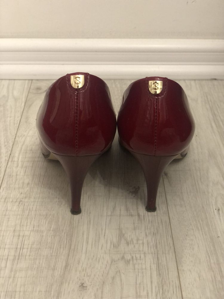 Szpilki buty na obcasie czerwone bordowe lakierowane sala 35
