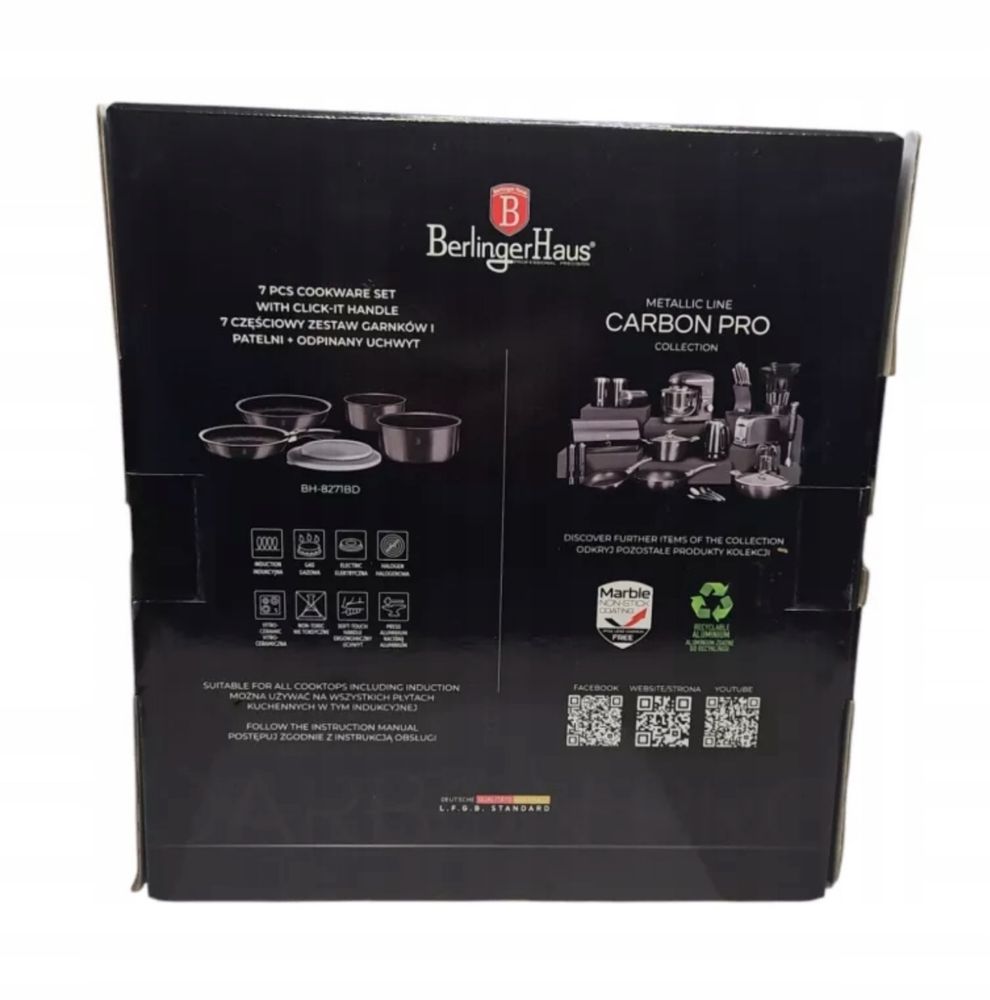 Zestaw garnków CARBON PRO ODPINANA RĘCZKA Berlinger Haus 7 el.
