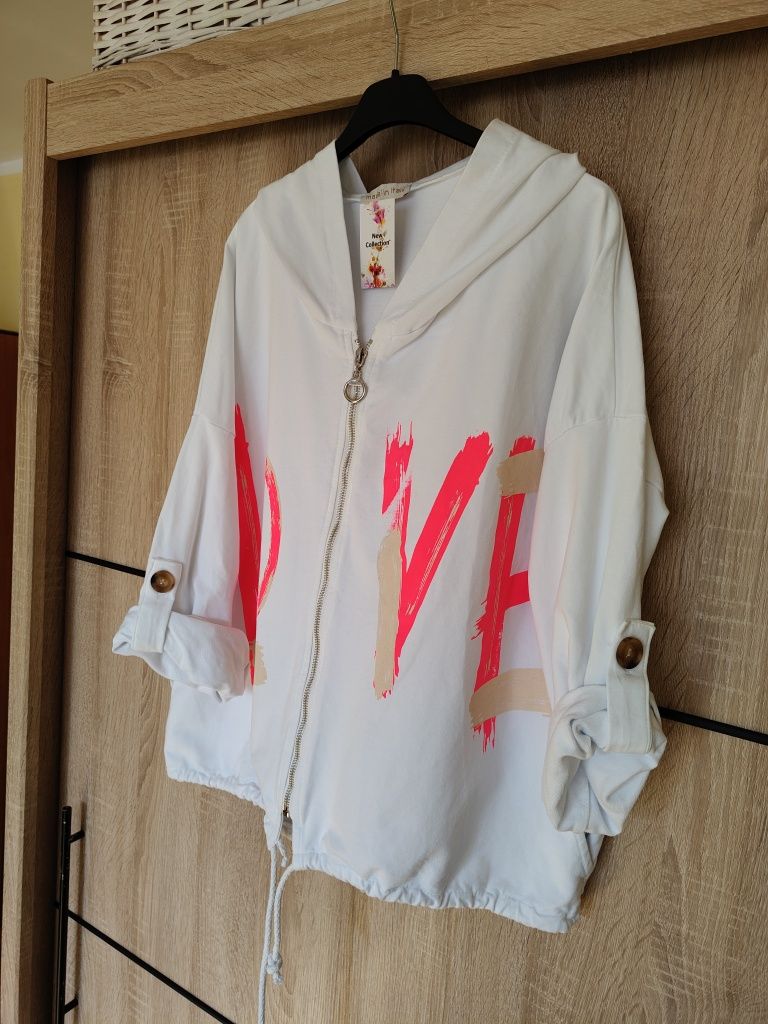 Bluza Plus size bawełna bawełniana 46 48 duży rozmiar suwak kaptur