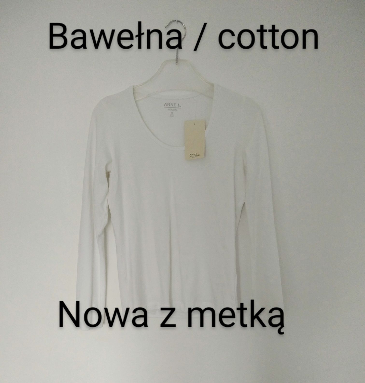 Klasyczna biała bluzka damska z długim rękawem long sleeve basic L 40