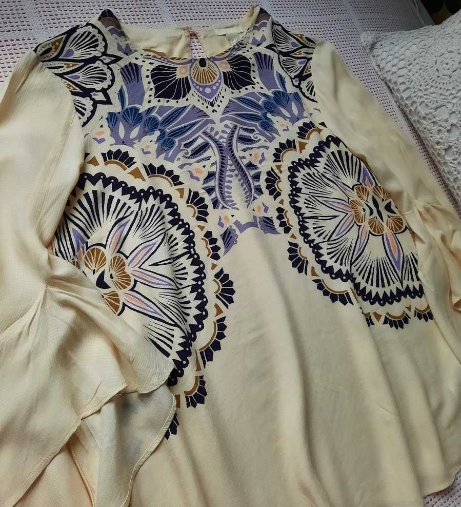 100% Wiskoza H&M Cudna boho wzory beż krem bluzka koszula S