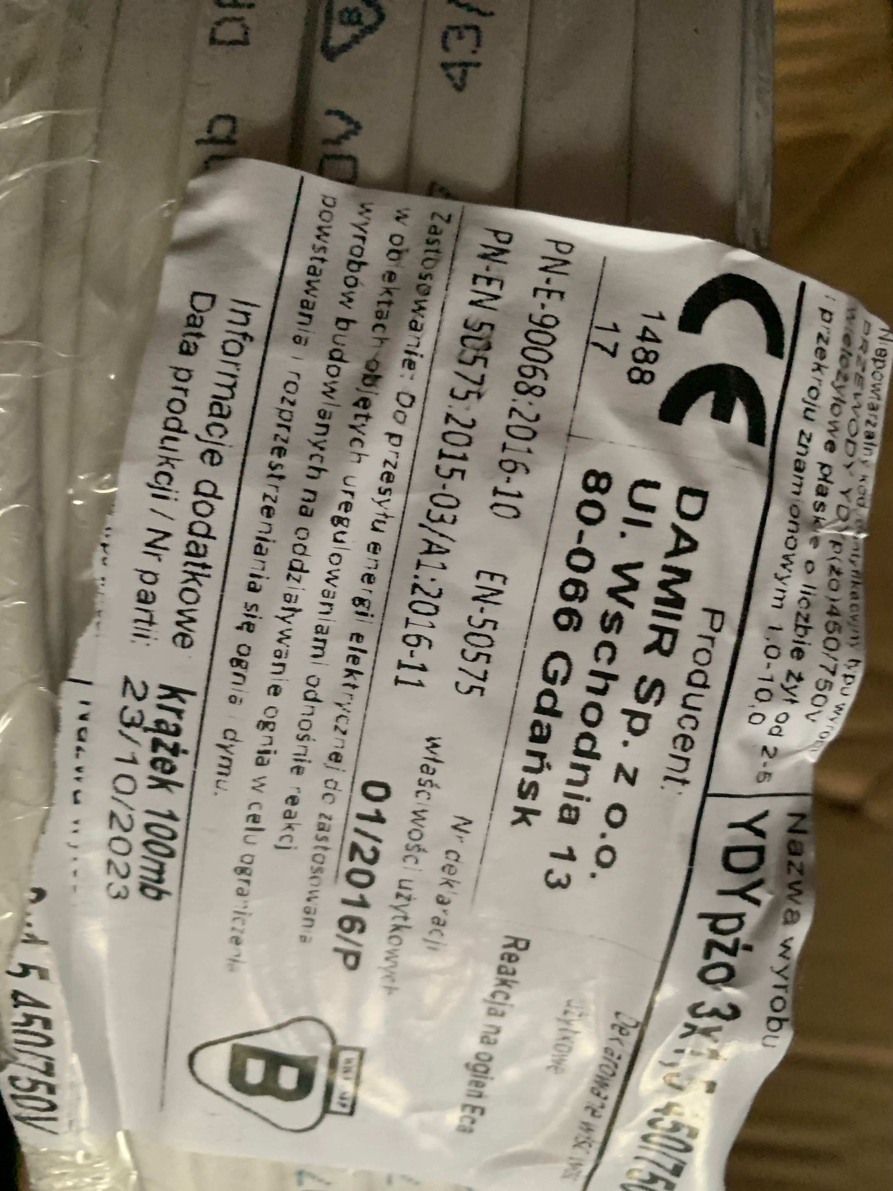 Kabel Przewód YDYp 3x2,5 żo 450/750V /100m !