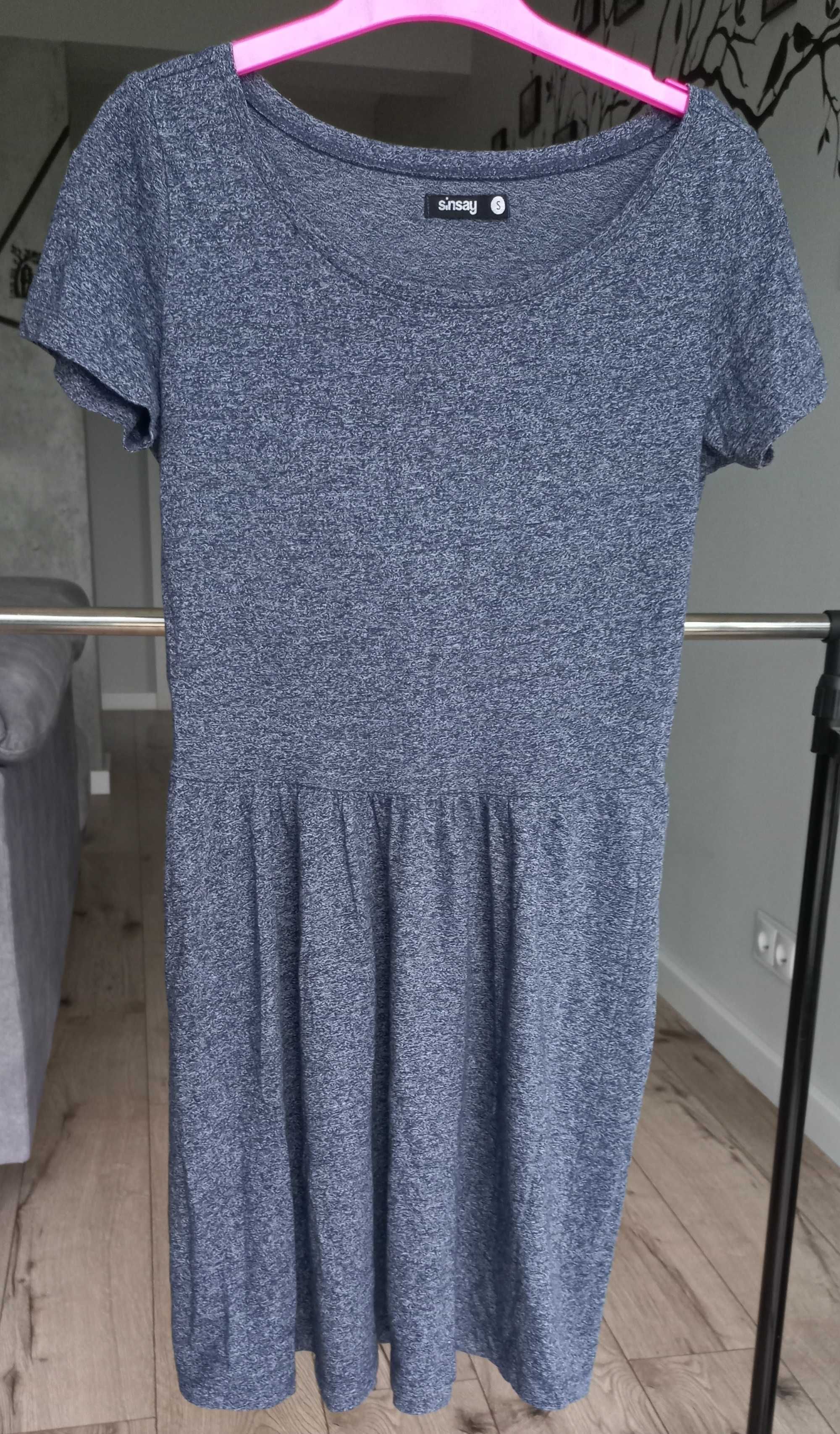 Granatowa sukienka melanż Sinsay 36 S rozkloszowana