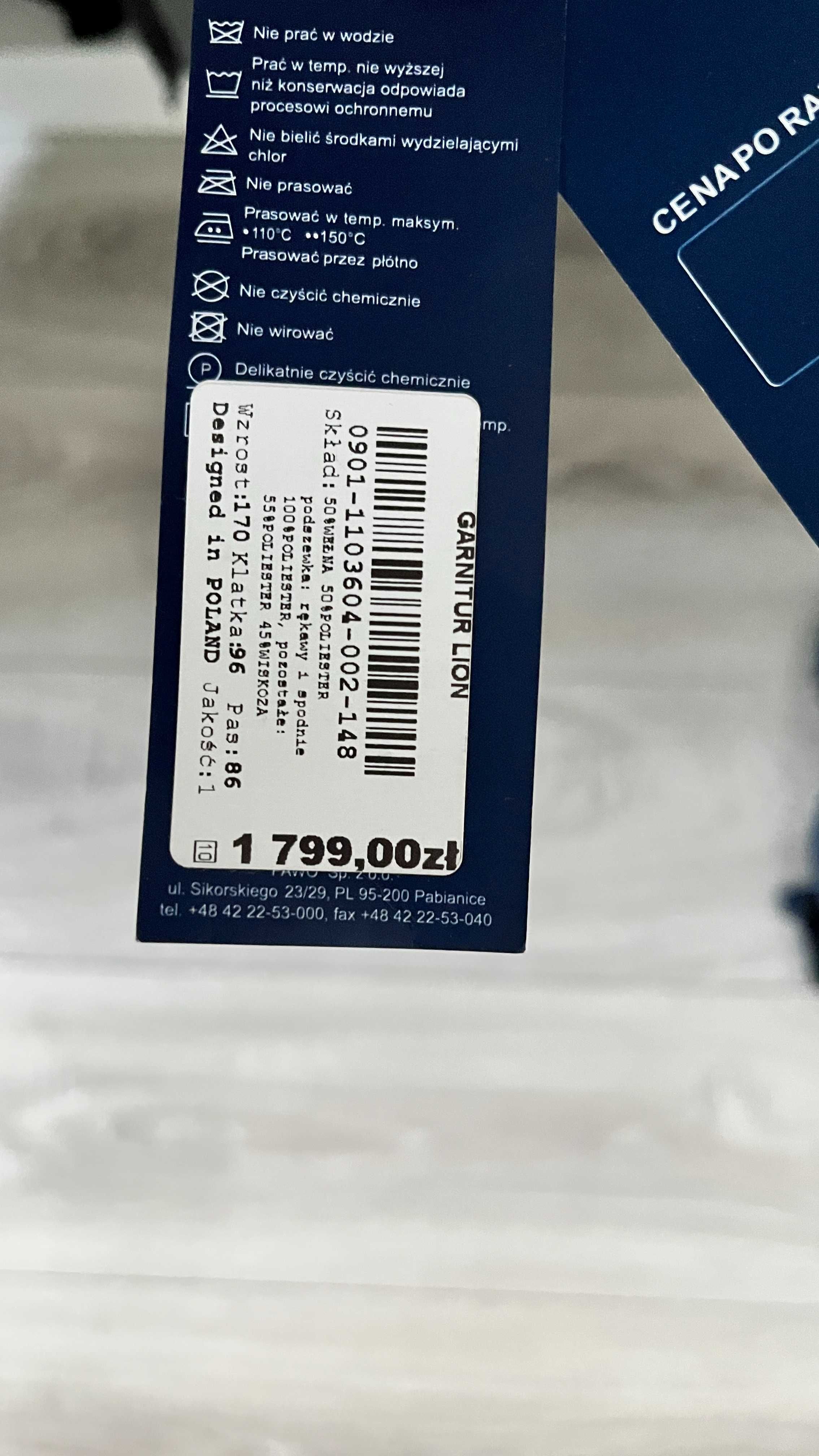 Nowy garnitur męski ślubny PAWO marynarka i spodnie - poszetka gratis!