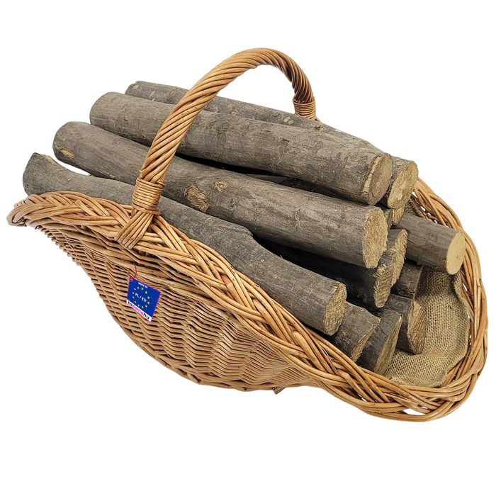 Kosz wiklinowy na drewno z jutą kominkowy zestaw 2 sztuki mały i duży