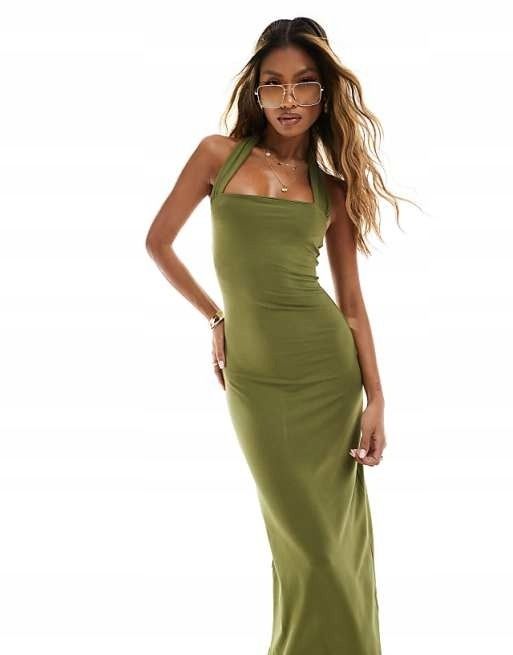 Asos Design 42 Xl Sukienka Gładka Klasyczna Olive H15111