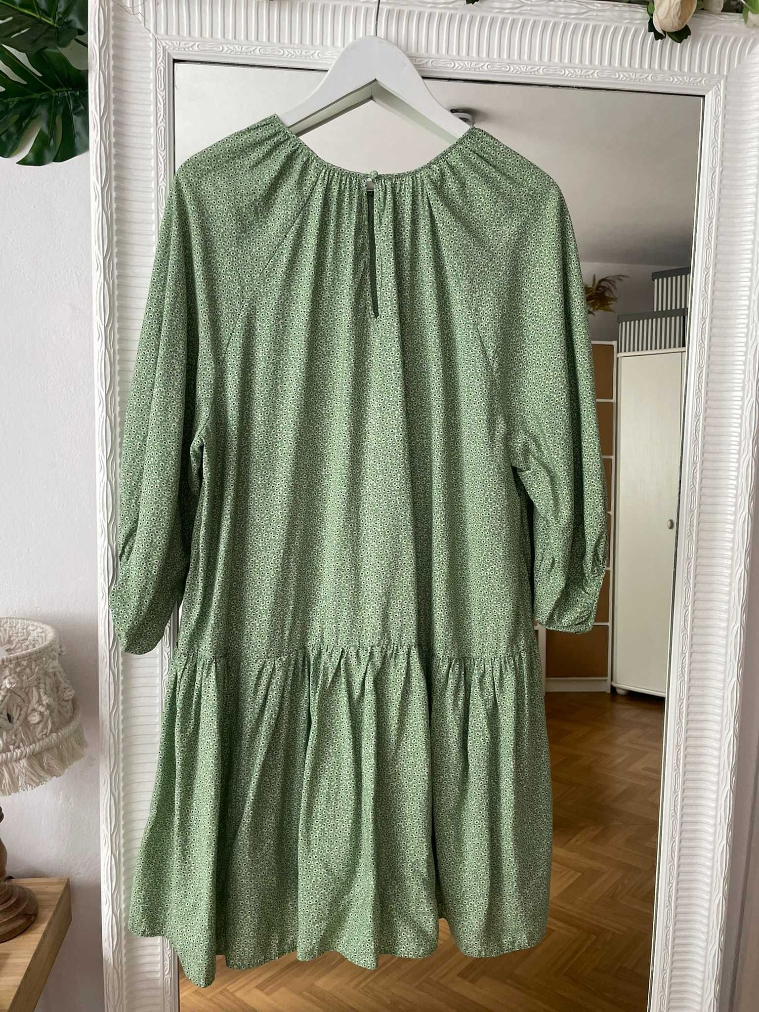 H&M sukienka babydoll zielona w kwiaty letnia oversize wiskoza M 38