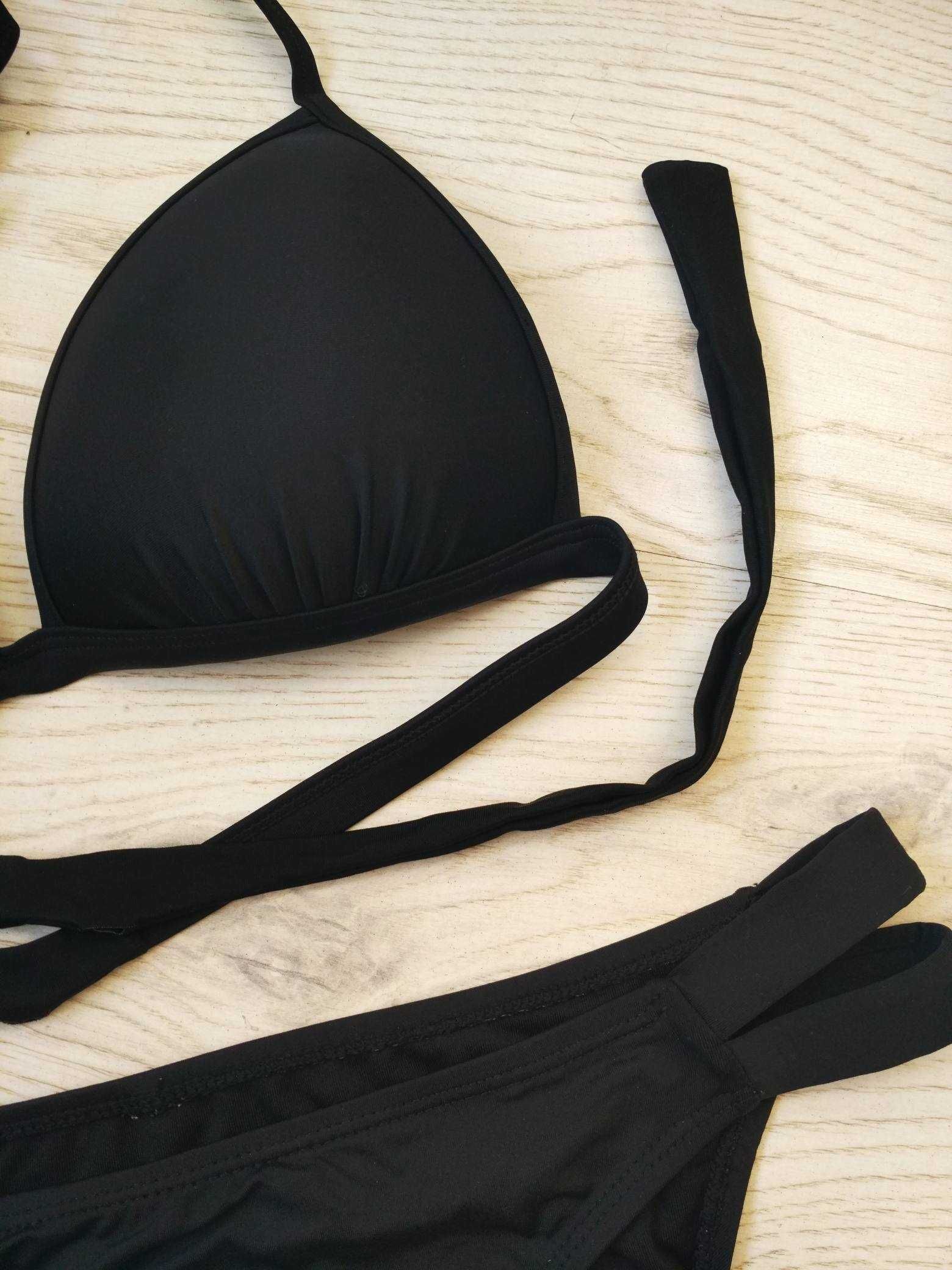 Czarny strój kąpielowy bikini wiazany stanik push up 75-80c majtki 40