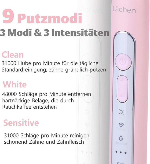 Lächen sonic różowa szczoteczka elektryczna z 4 końcówkami