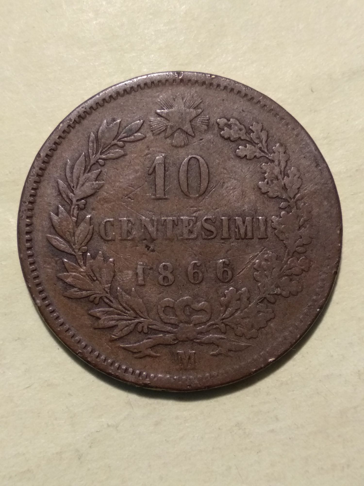 Moeda de 10 Centesimi 1866 Itália